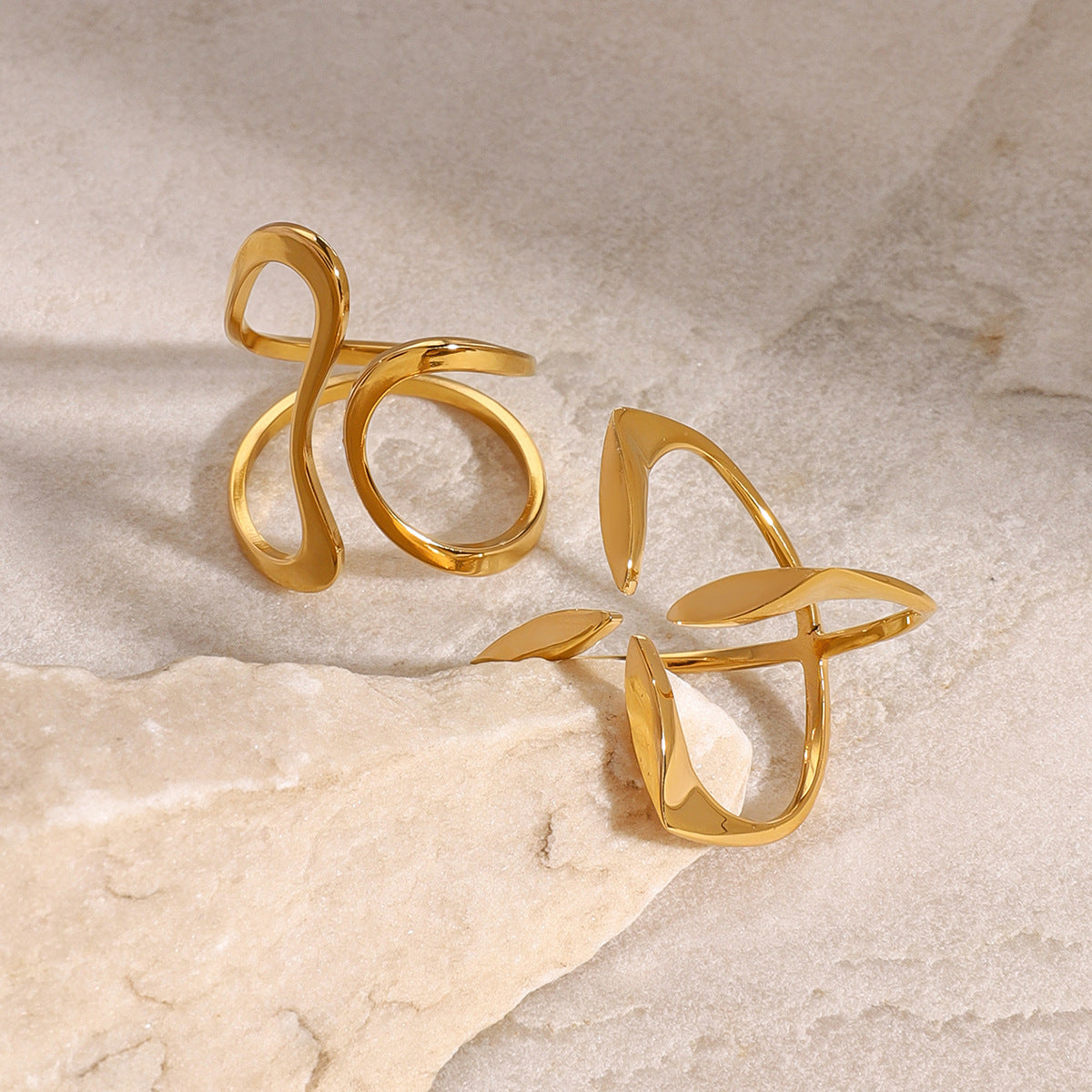 Geometric Plated Stainless Steel Ring for Women