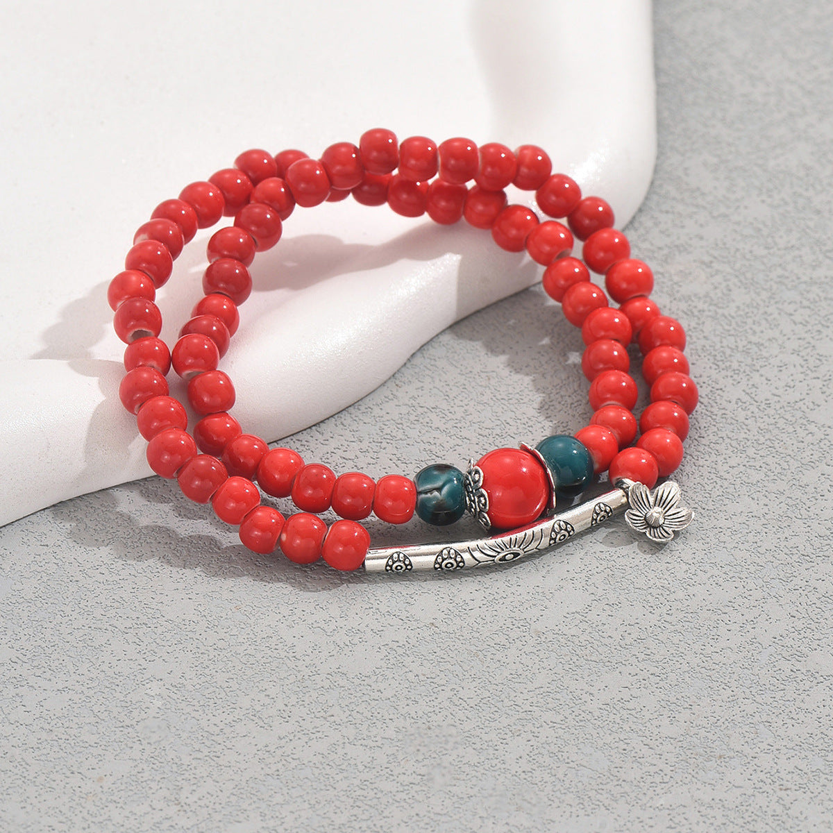 Vintage Style Handmade Braided Bracelet with Geometric Beaded Design and Floral Pattern for Women and Men