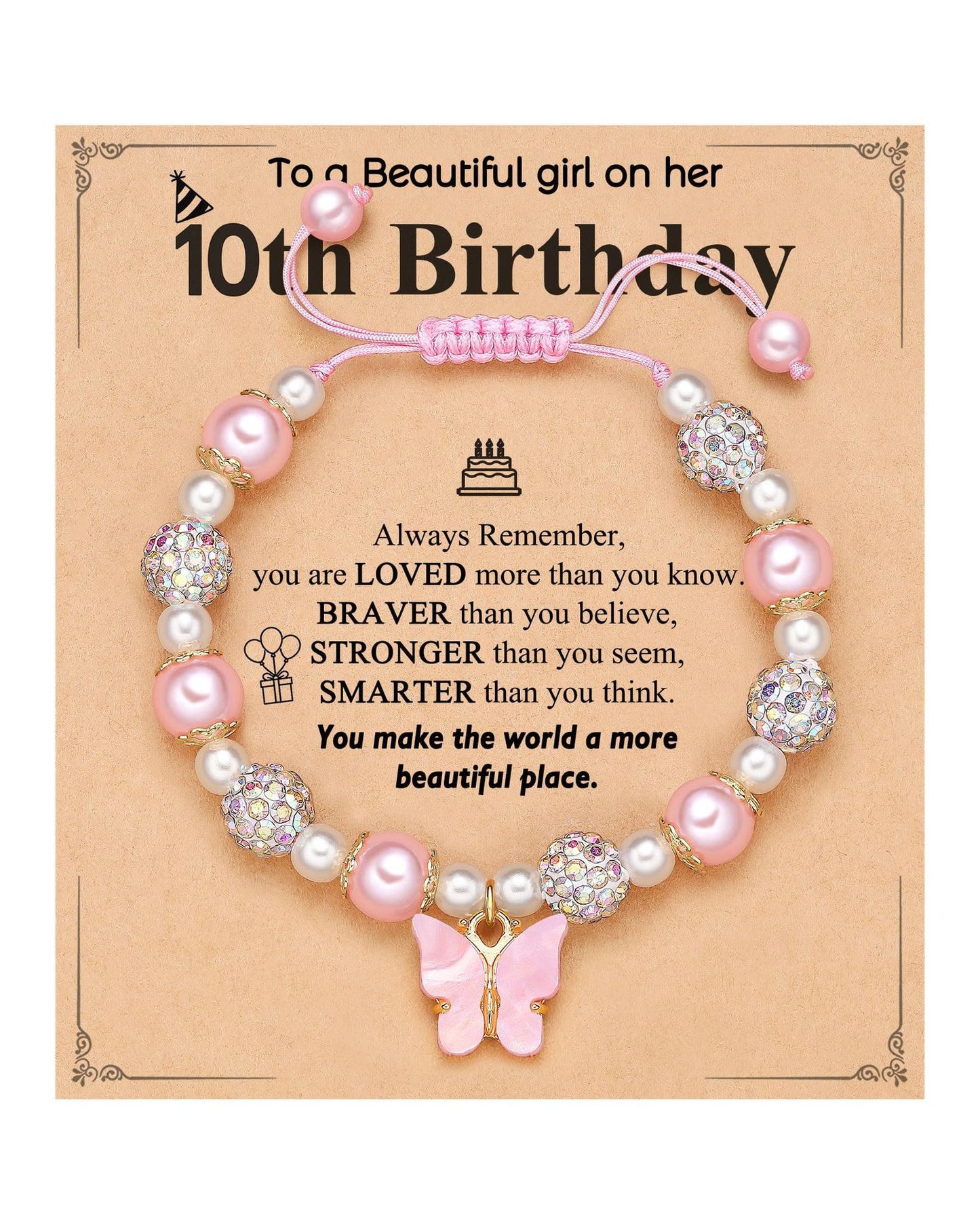 Sweet Pink Acrylic Butterfly Pendant Imitation Pearl Beaded Bracelet for Women