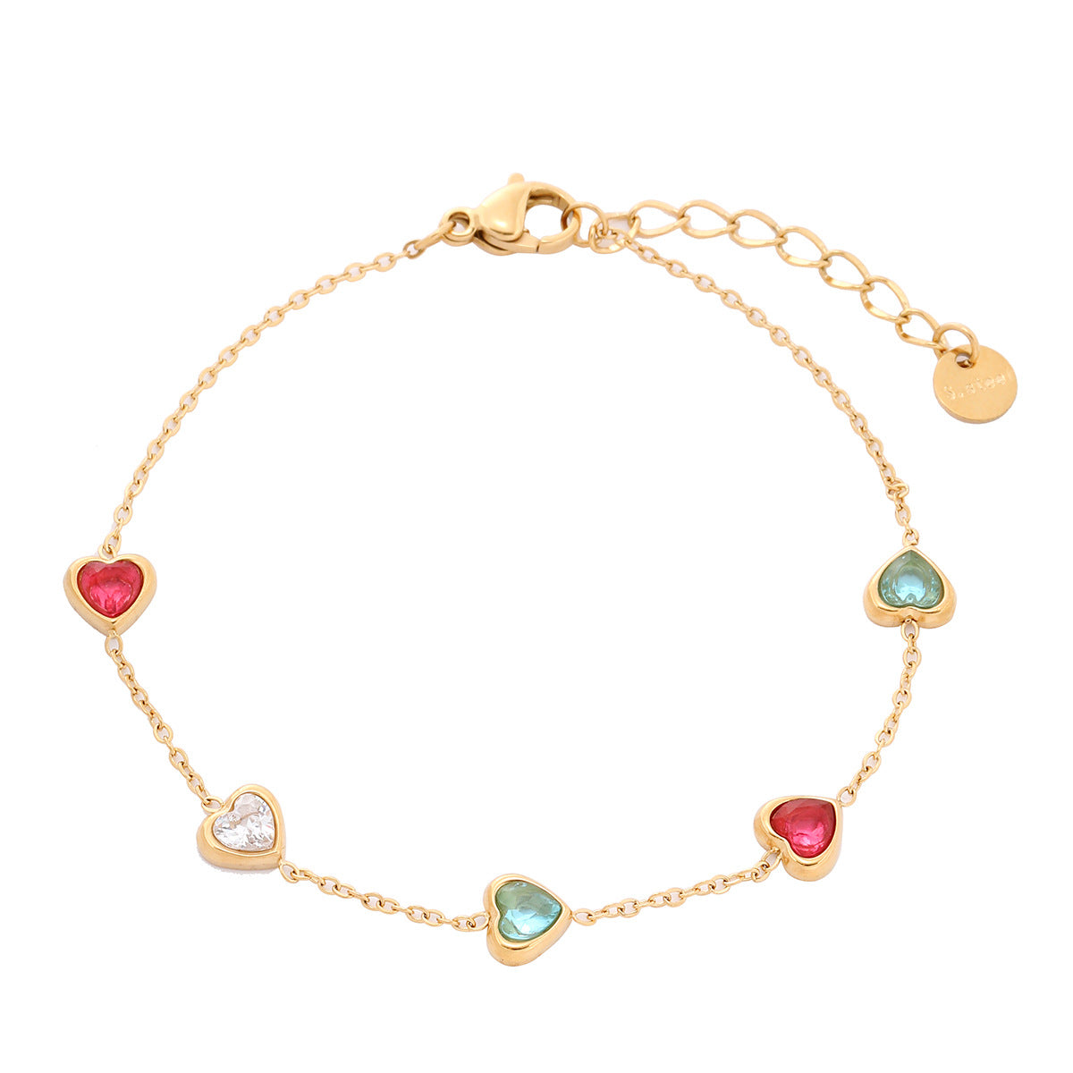 Fashionable Heart-Shaped Zirconia-Embellished Stainless Steel Bracelet for Women with Plated Finish Minimalist Luxury Style