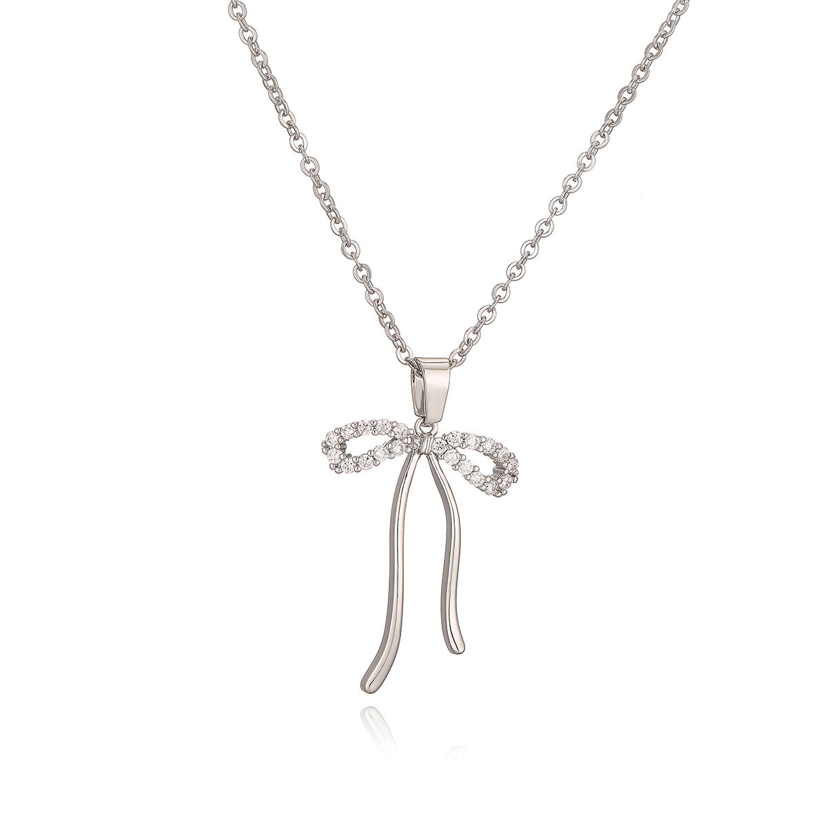 Collana pendente minimalista a forma di fiocco in rame con placcatura in oro vero e zirconi per donna