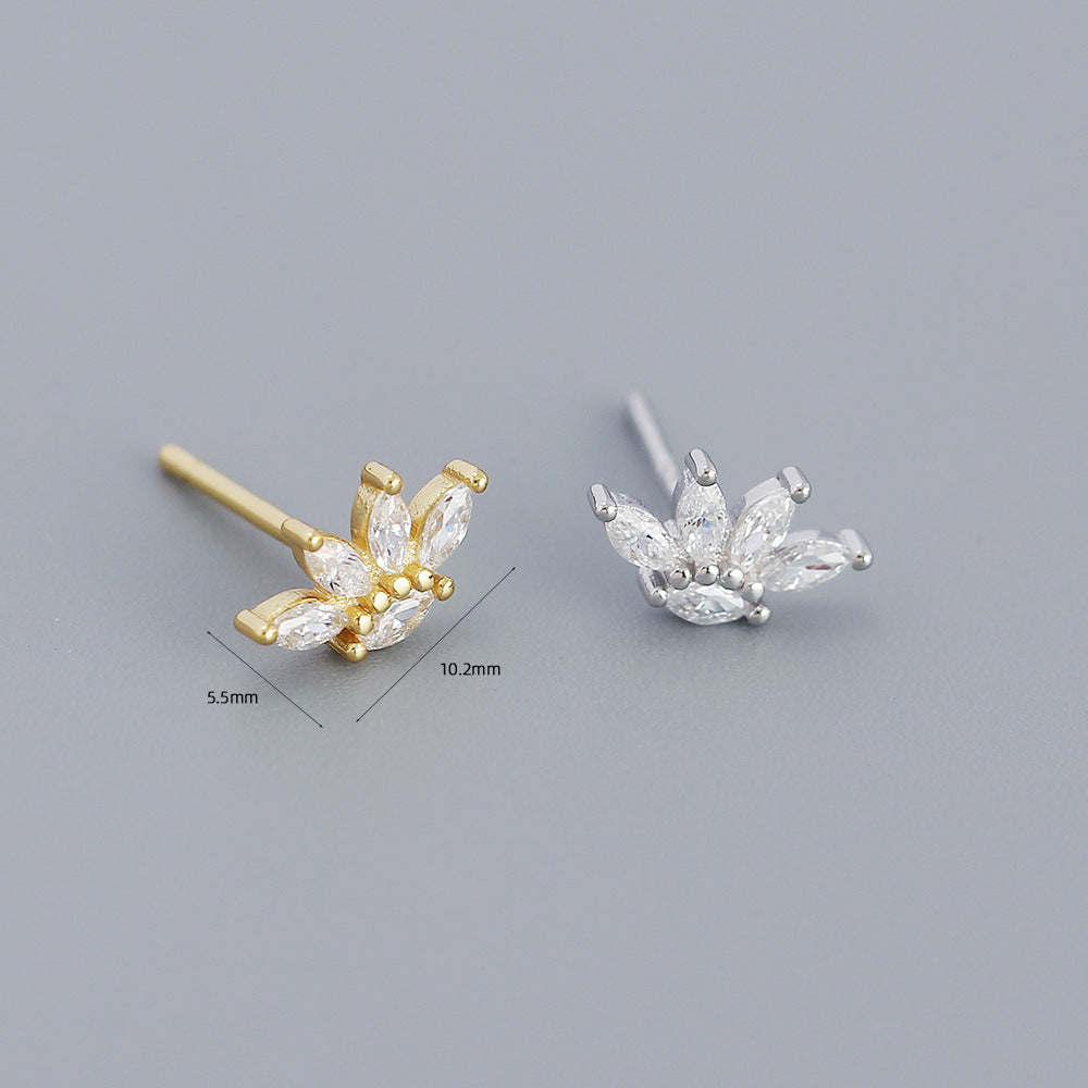 Minimalist Geometric Stud Earrings in S925 Sterling Silver with Zircon Inlay for Women