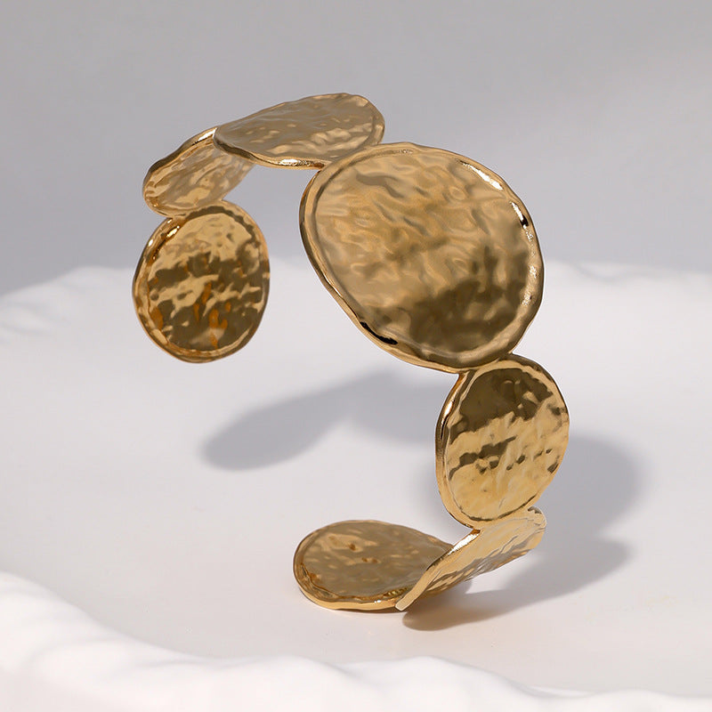 Minimalist Vintage 18K Gold Plated Stainless Steel Round Geometric Bracelet