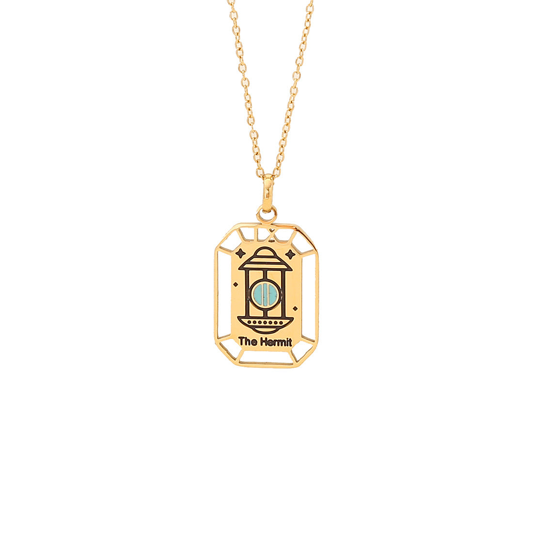 Personalized Tarot Pendant Necklace in Geometric Square Shape with Stainless Steel Construction and Electroplated Finish for Women