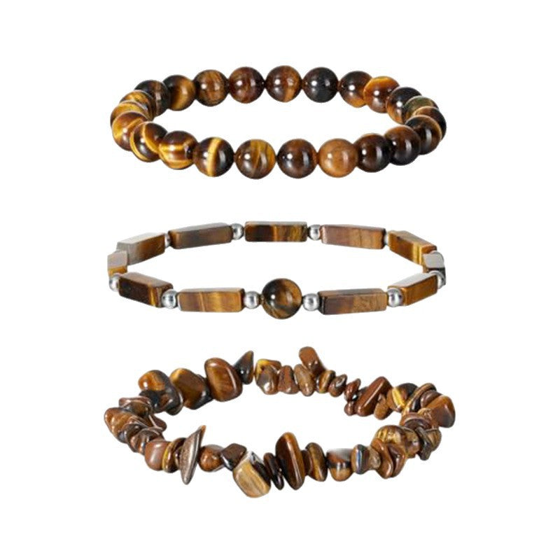 Natural Turquoise Tiger Eye Agate Geometric Round Beaded Stretch Bracelet Set for Men and Women