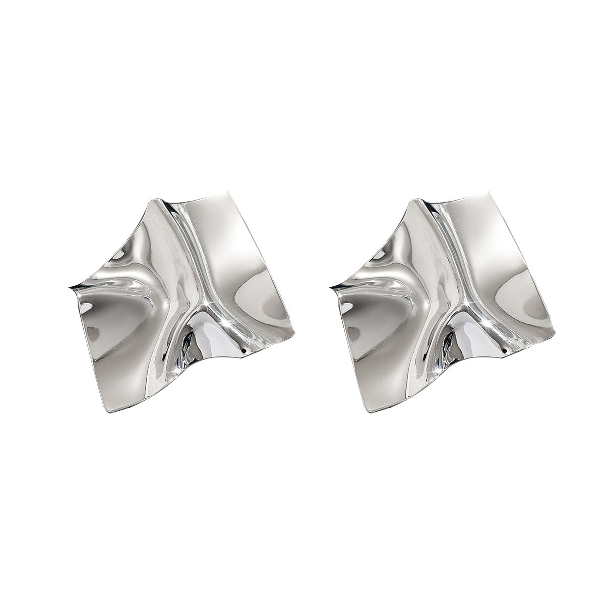 Pendientes Minimalistas Geométricos Plegados Brillantes de Aleación de Zinc con Baño Ecológico para Mujer