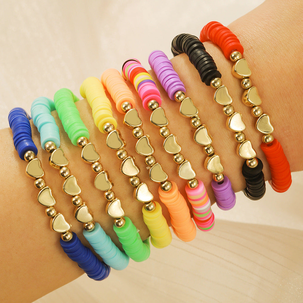 Bohemian Multi-Layer Heart Geometric Resin Brass Acrylic Bracelet Set with Letter Elements