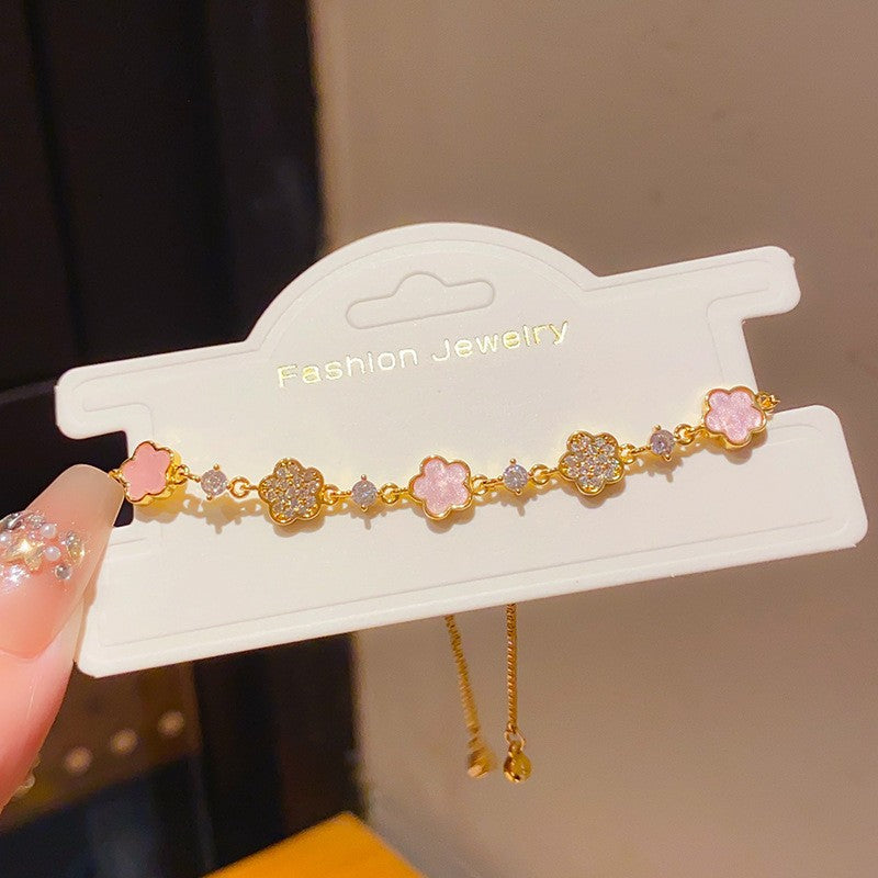 Luxury Elegant 18K Gold Plated Brass Floral Inlaid Cubic Zirconia Bracelet for Women