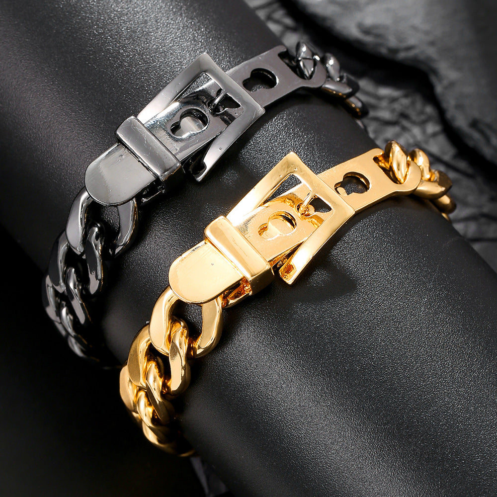 Hip-hop Geometric Round Curb Chain Bracelet for Unisex