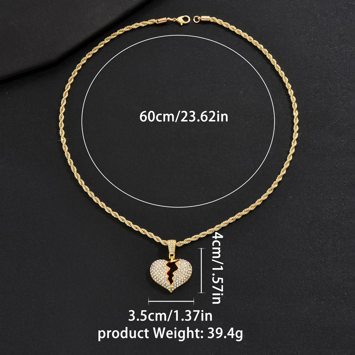 Minimalist Fashionable Hip Hop Cuban Chain Necklace for Men with Geometric and Heart-Shaped Alloy Pendant and Rhinestone Inlay