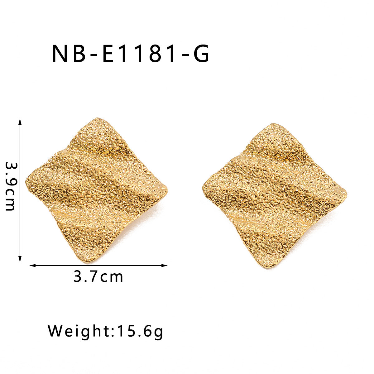 Orecchini da donna minimalisti geometrici in acciaio al titanio con texture quadrata opaca e finitura in oro 18K placcato sottovuoto