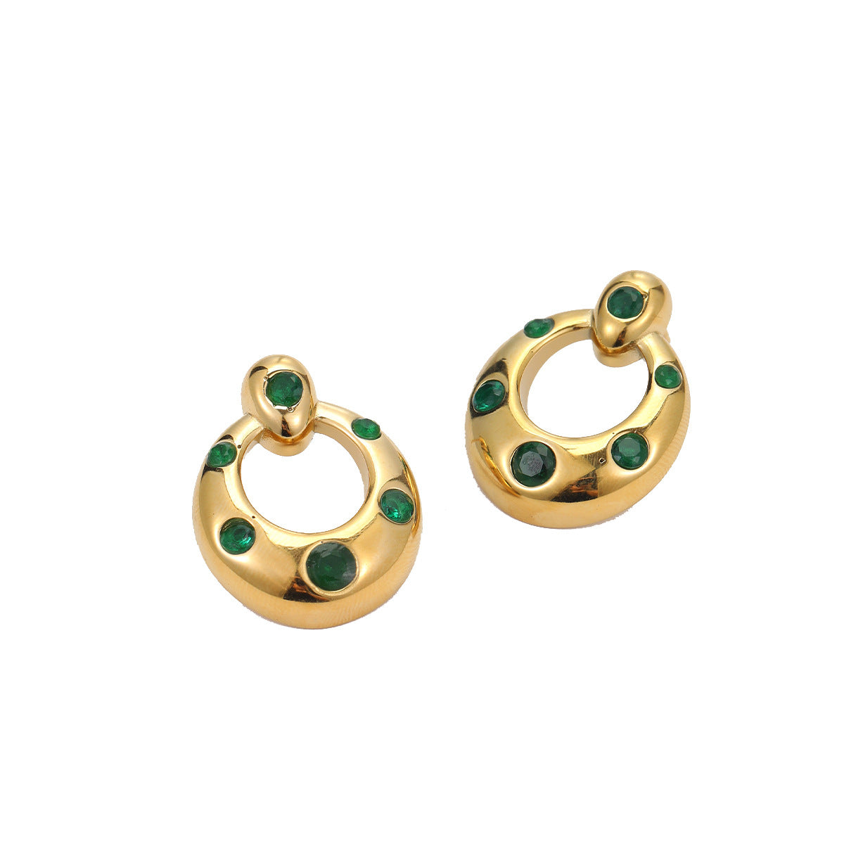 Vintage-Style Geometric U-Shaped Stainless Steel Earrings with Rhinestone Inlay and Plated Finish for Women