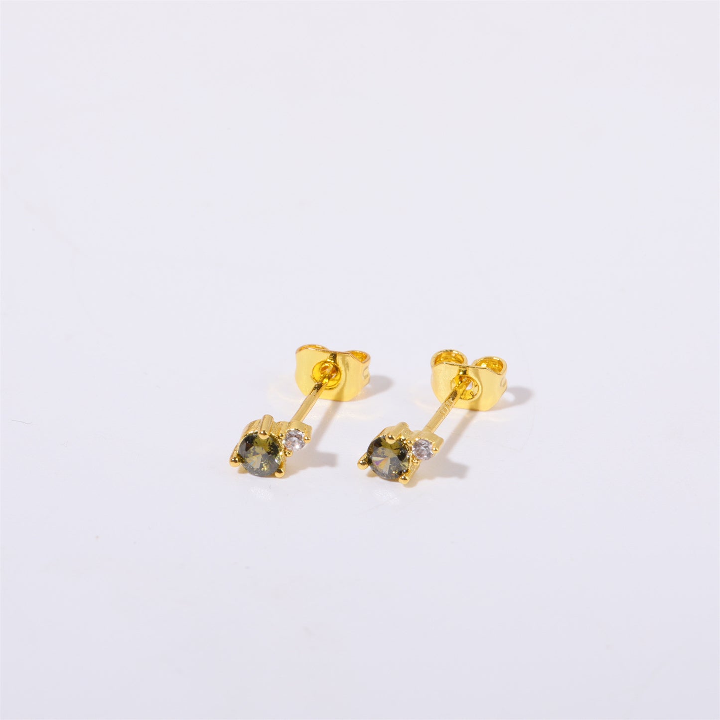 Minimalist Geometric Titanium Steel Gold-Plated Birthstone Stud Earrings with Zircon for December, Stainless Steel Post