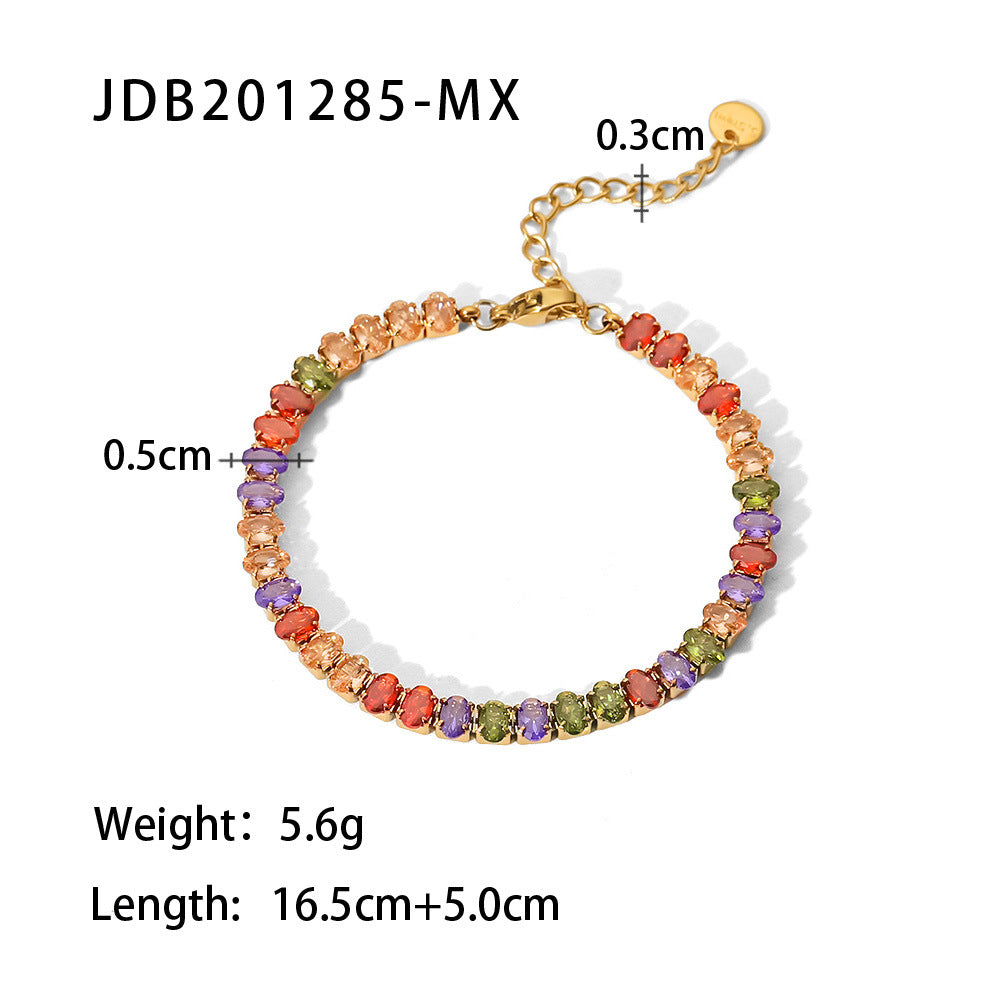 Fashionable 18K Gold Plated Stainless Steel Oval Geometric Zircon Bracelet for Women