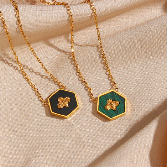 Fashionable Geometric Bee Pendant Necklace in Stainless Steel with Plated Finish for Women