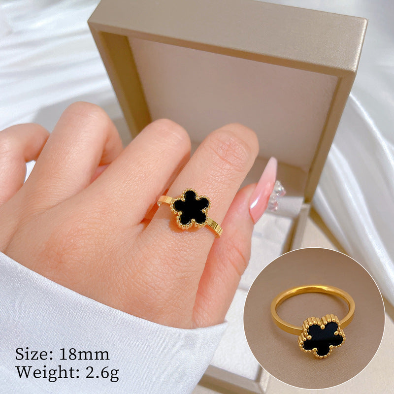 Anillo de dedo pulido de acero de titanio minimalista floral
