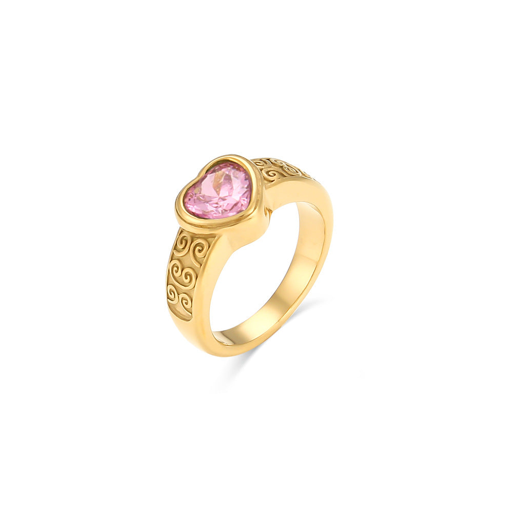 Minimalist Vintage-Inspired Heart-Shaped Stainless Steel Ring with Plated Finish for Women