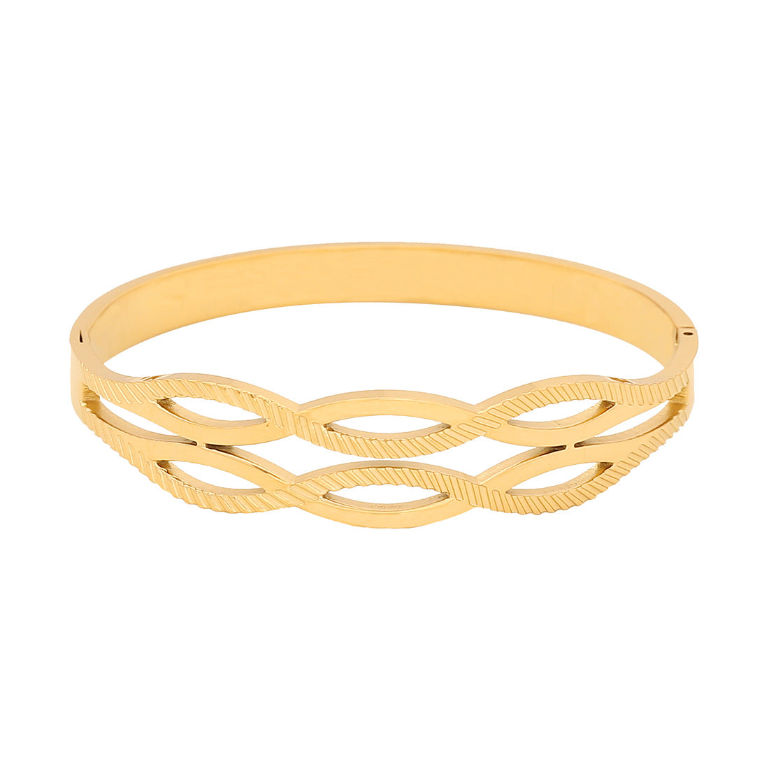 Geometric Line Stainless Steel Bracelet with Gold-Plated Leaf Charm for Women