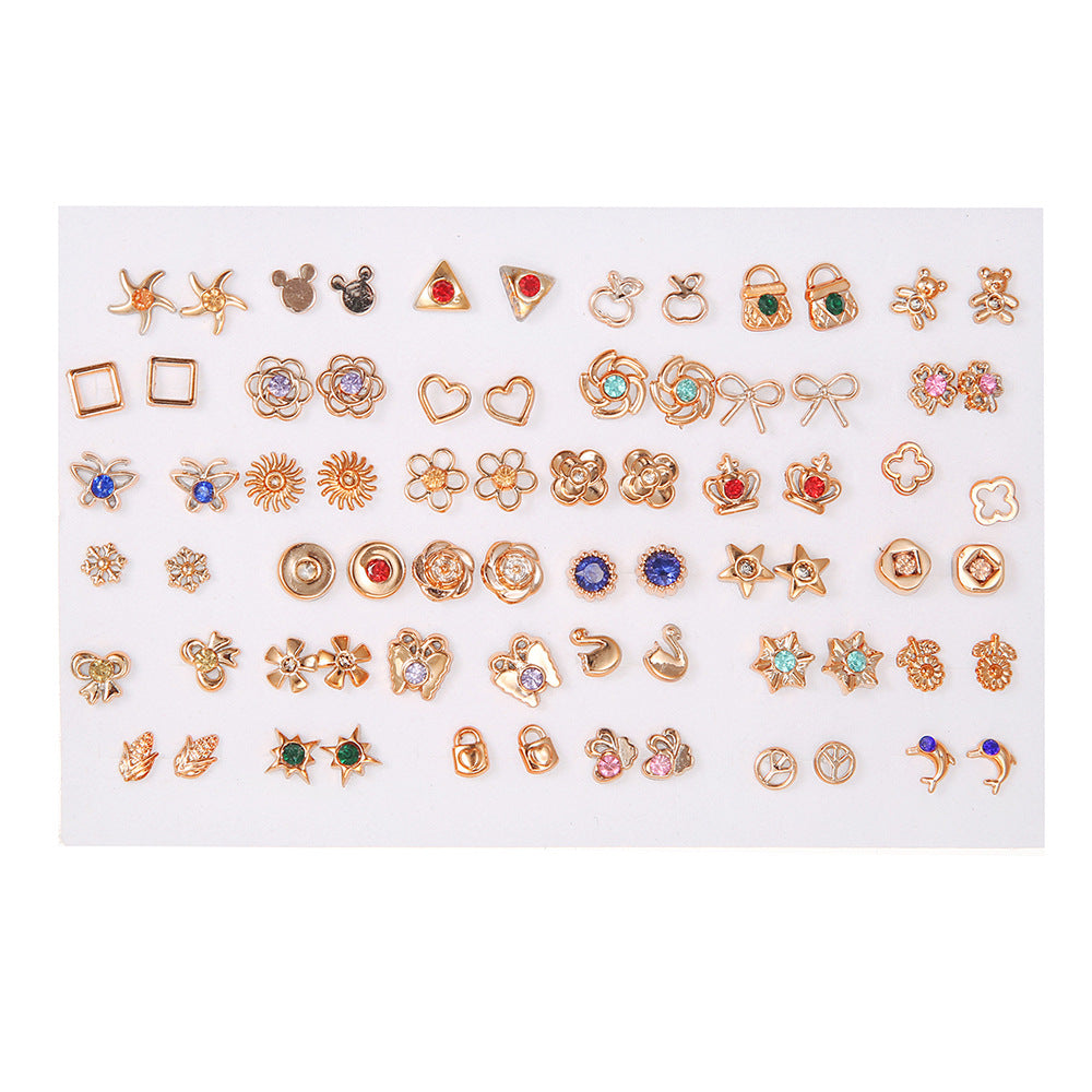 Geometric Resin Stud Earrings Set with Rhinestone Inlay Featuring Floral Animal and Letter Designs for Women