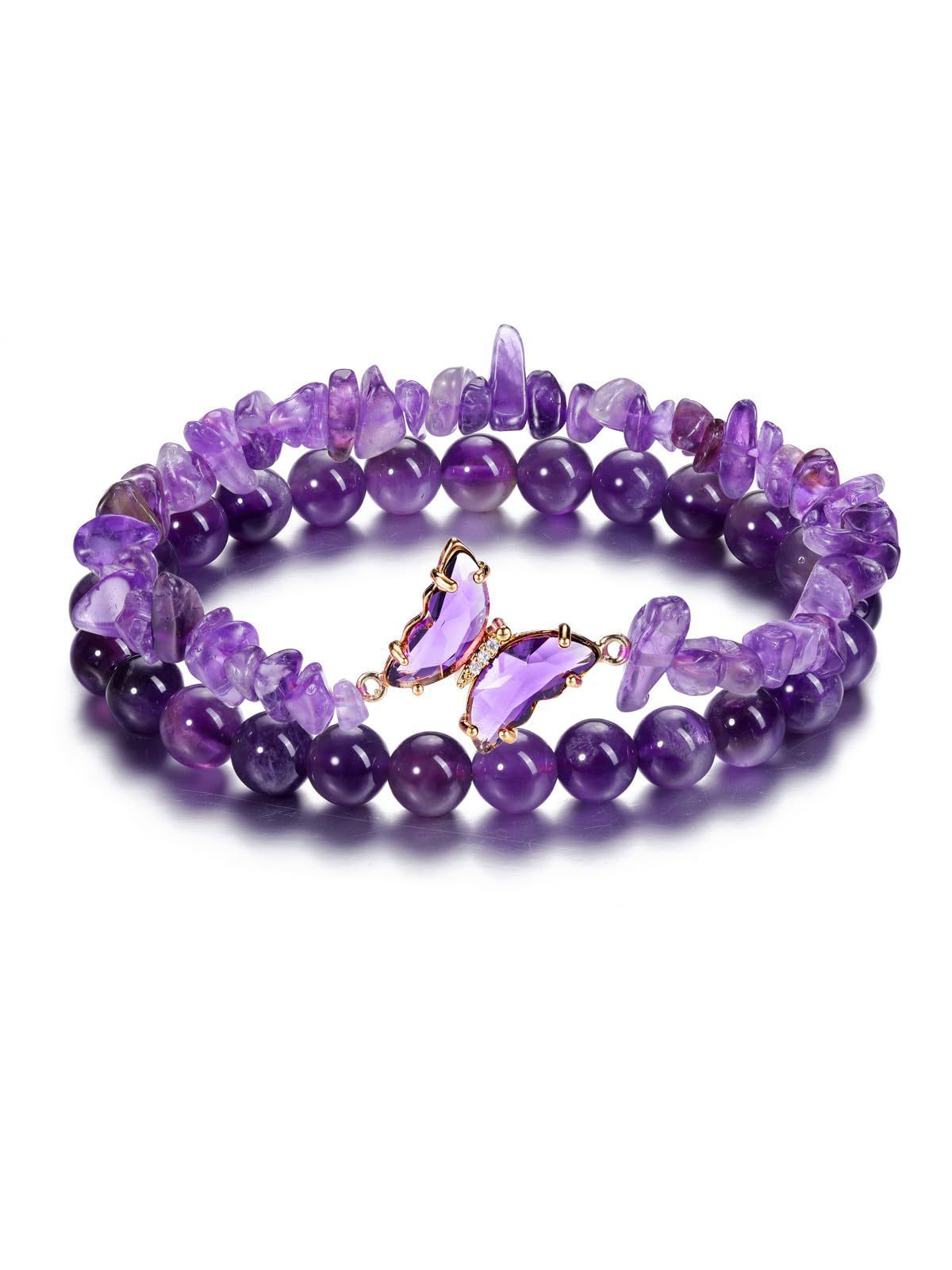 Minimalist Natural Crystal Butterfly Bracelet Set for Women
