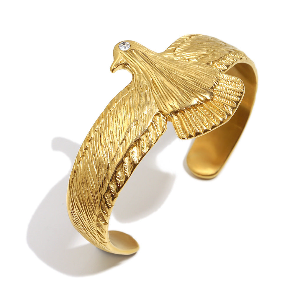 Minimalist Eagle-Shaped Stainless Steel Plated 18K Gold Bracelet for Women