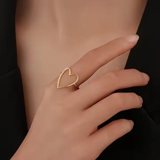 Minimalist Heart-Shaped Titanium Steel Ring for Women with Hollow-Out Design and Electroplated Finish