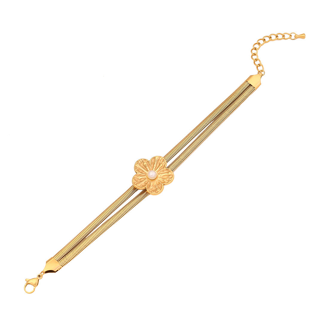 Individualistic Floral Design Stainless Steel Plated Snake Chain Bracelet for Women