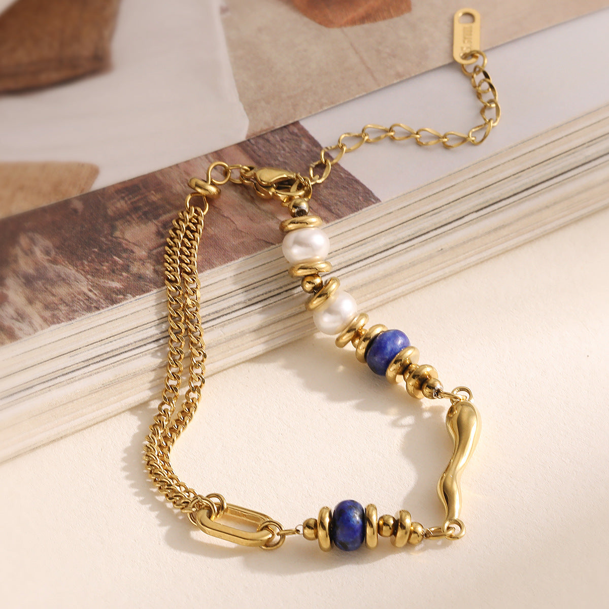 18K Gold Plated Geometric Pearl Stainless Steel Bracelet for Women
