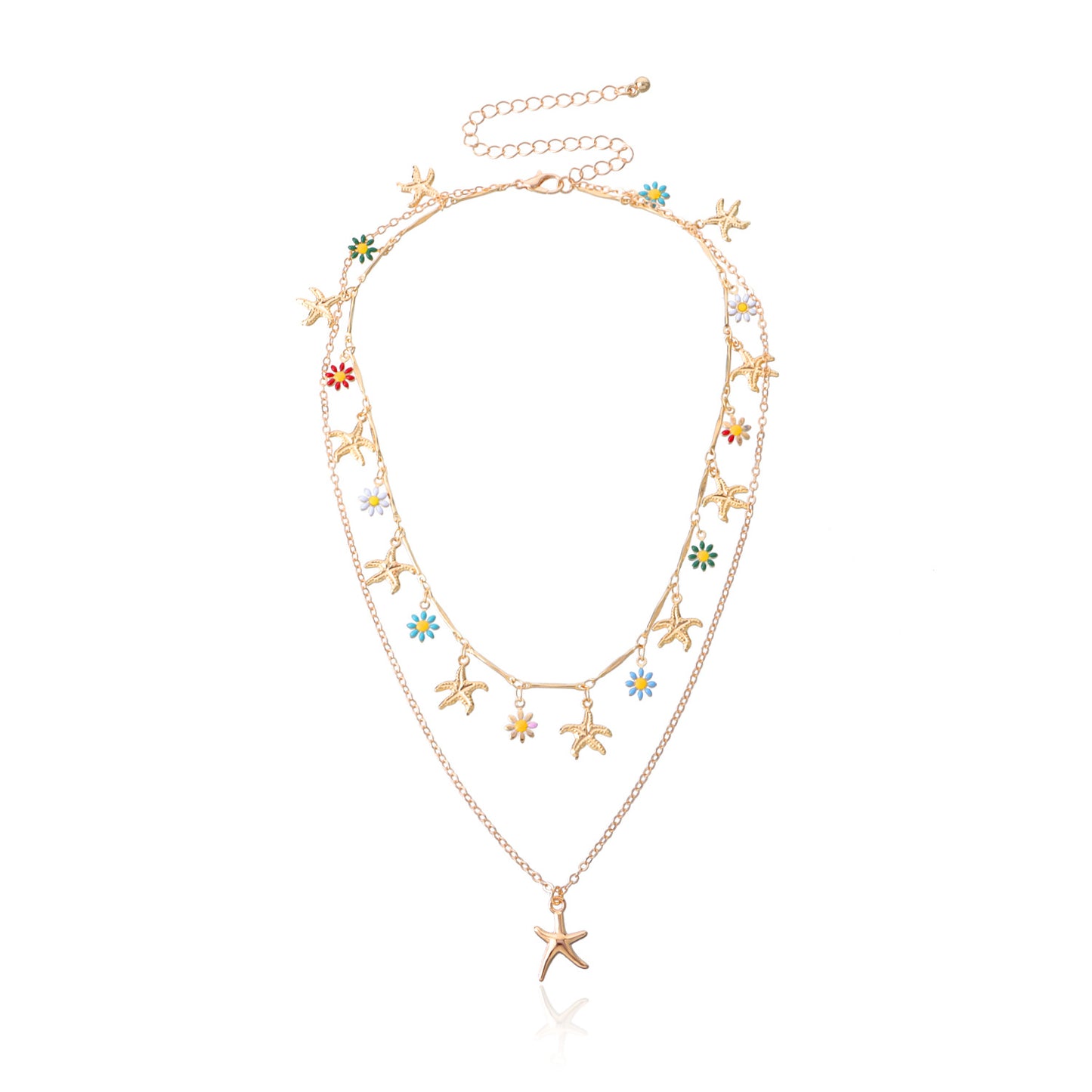 Hawaiian Style Alloy Star Pendant Necklace for Women Floral Enamel-Drop Design