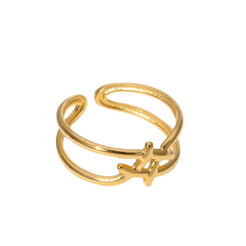 Anello aperto da donna minimalista geometrico in acciaio inossidabile con finitura placcata