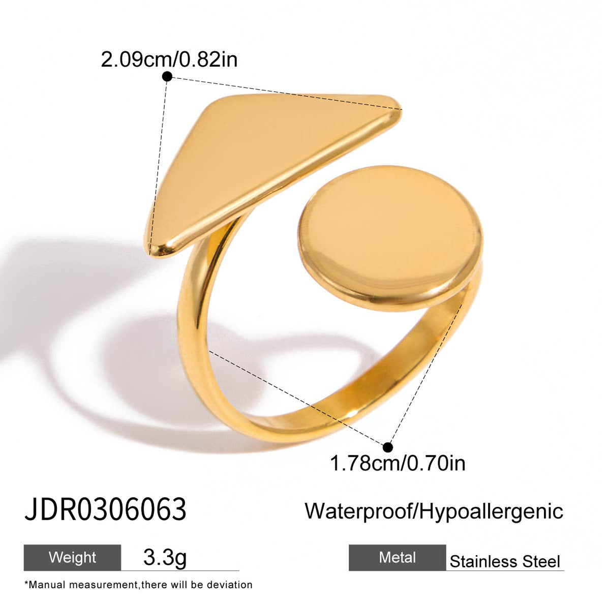 Anillo de acero de titanio geométrico para mujer con acabado chapado, accesorio de moda moderno y minimalista