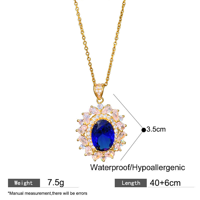 Vintage Sweet Sporty Heart Fruit Cubic Zirconia Plated Titanium Steel Necklace with Brass Pendant Cable Chain
