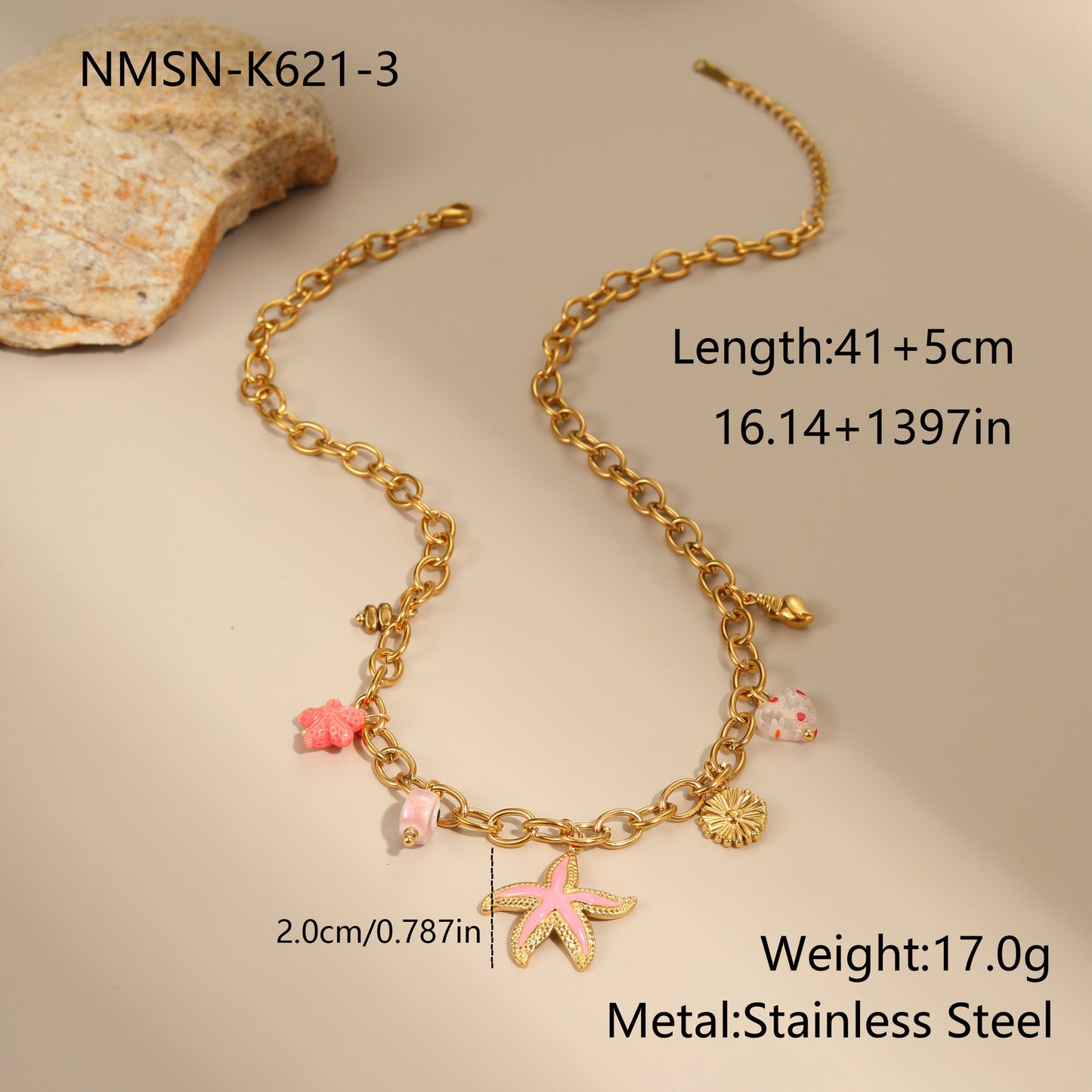 Elegante collar con colgante de acero inoxidable con forma de estrella y acabado chapado para mujer