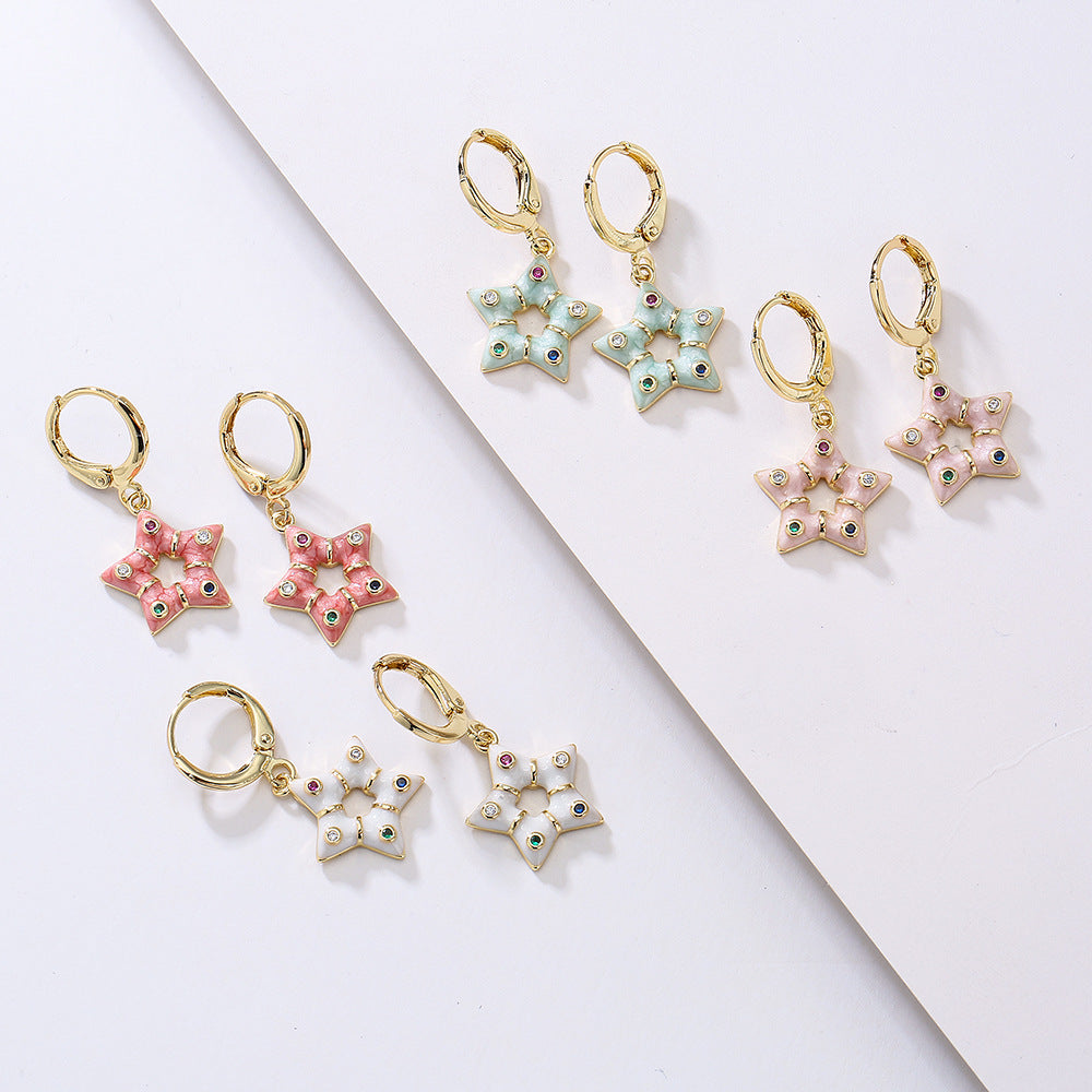 Orecchini geometrici in stile bohémien da donna in rame con placcatura in oro 18K e zirconi smaltati