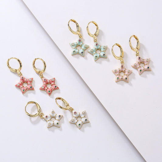 Orecchini geometrici in stile bohémien da donna in rame con placcatura in oro 18K e zirconi smaltati