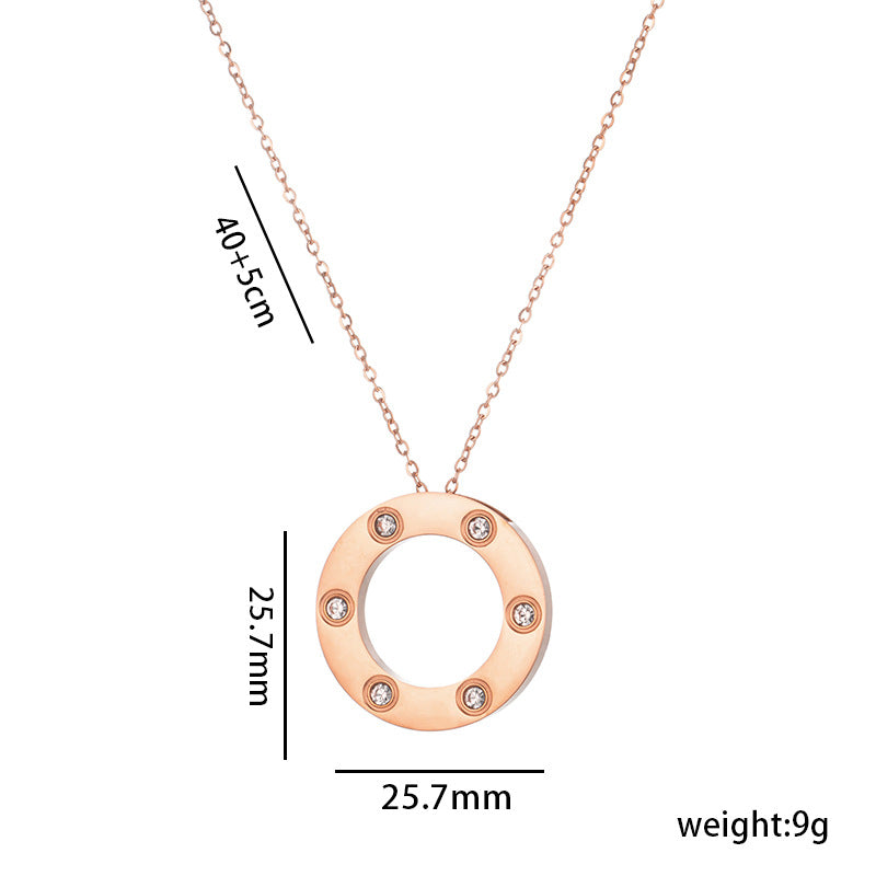 Collar con colgante geométrico redondo minimalista de acero de titanio para mujer con incrustaciones de diamantes de imitación, cadena de cuello en capas hipoalergénica y resistente a las serpientes