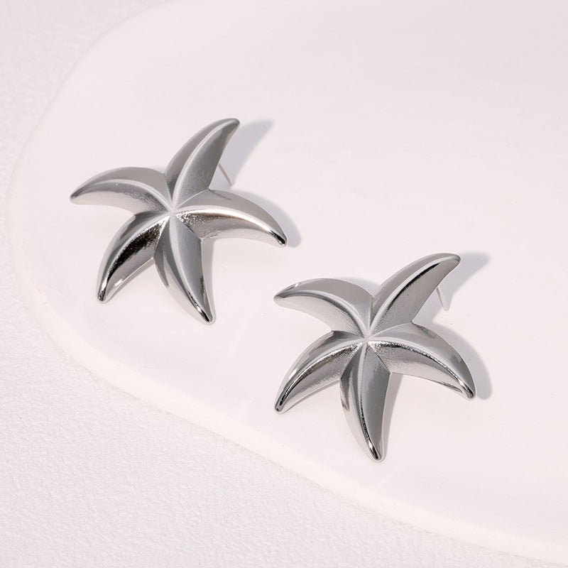 Minimalist Starfish-Shaped Stainless Steel Earrings with Gold Plating for Women
