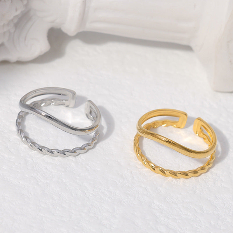 Minimalist Geometric Plated Stainless Steel Adjustable Ring for Women