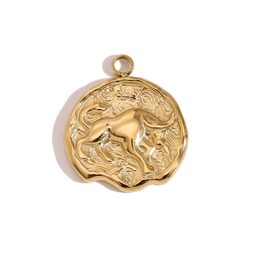 Vintage-Style Zodiac Pendant for Women Stainless Steel with 14K Gold Plating Heart-Shaped Constellation Design
