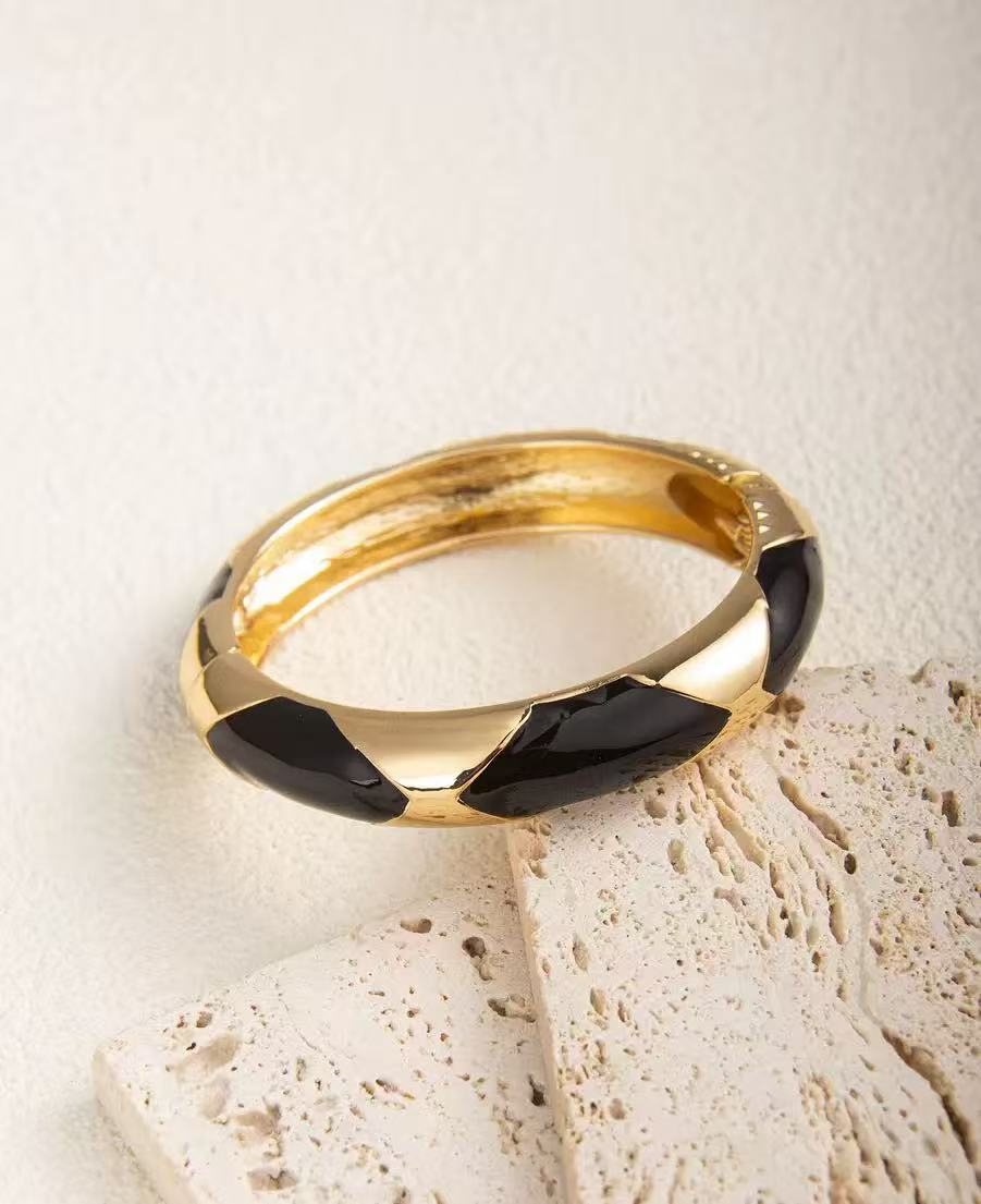 Punk Geometric Zebra Print Enamel Drip Oil Alloy Wide Cuff Bracelet for Women