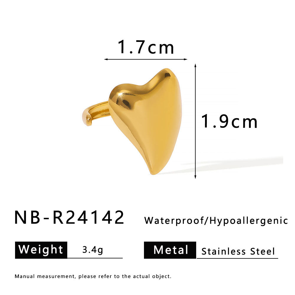 Minimalist Heart-Shaped Stainless Steel Adjustable Open Ring with Polished Finish for Women and Men
