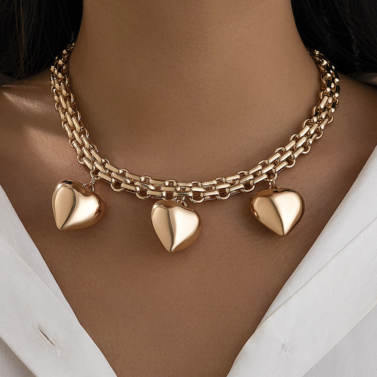 Hollow Heart and Star Alloy Plated Necklace for Women