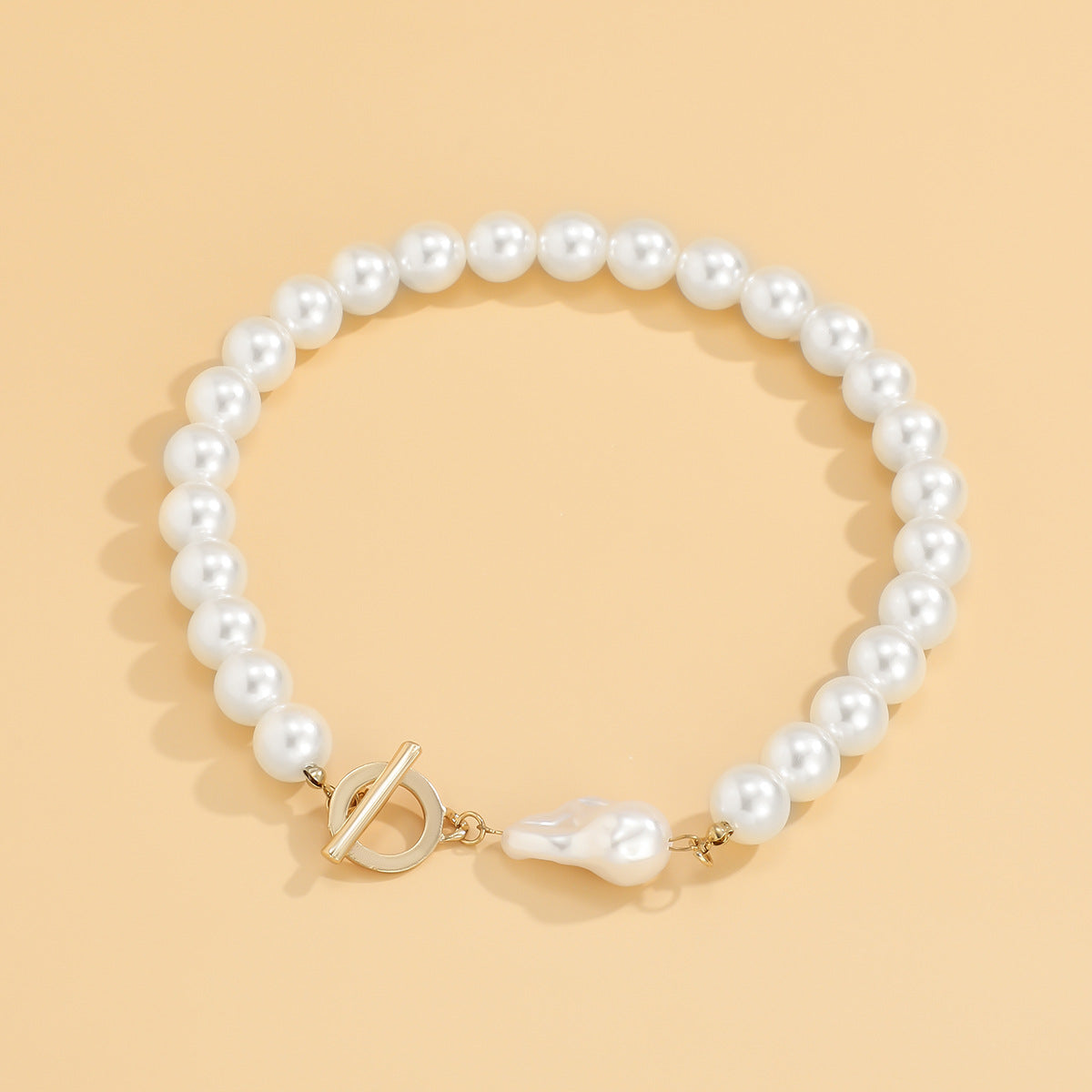 Vintage Elegant Geometric Round Faux Pearl Beaded Ball Chain Necklace for Women