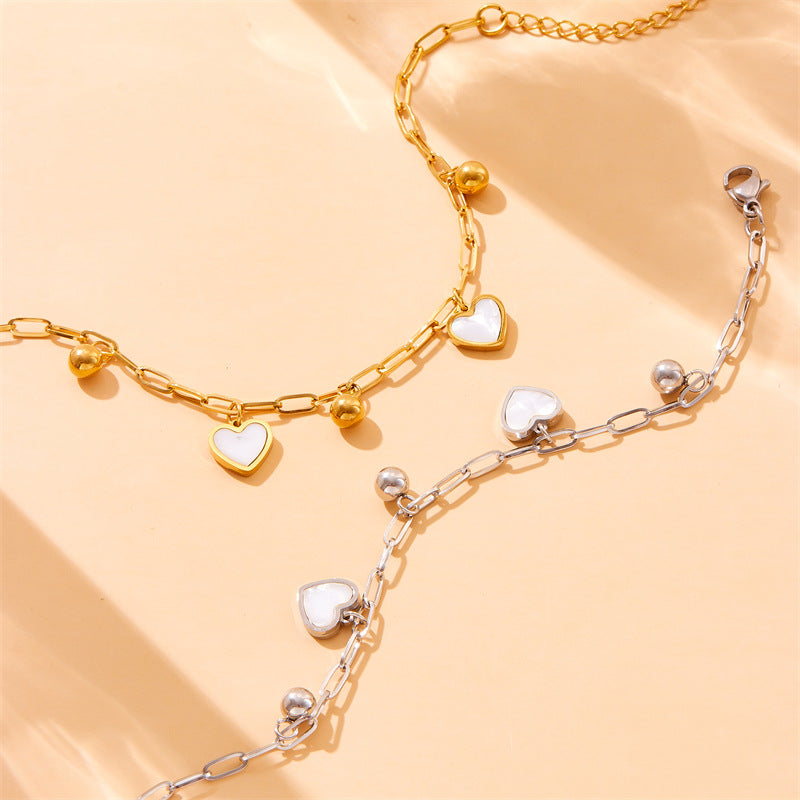 Minimalist Luxury Plated Stainless Steel Heart Pendant Bracelet for Women