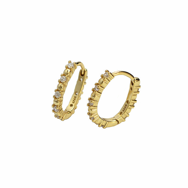 Orecchini a cerchio rotondi geometrici placcati in argento sterling 925 di lusso minimalista con intarsio di diamanti da donna