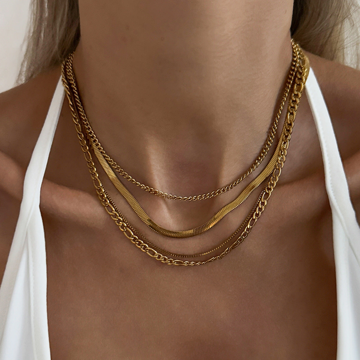 Vintage Hip-hop Geometric Stainless Steel Plated Snake Chain Necklace for Women