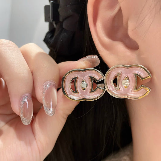 Elegant Luxury Gold Plated Brass Letter Resin Inlay Earrings with 925 Sterling Silver Posts for Women