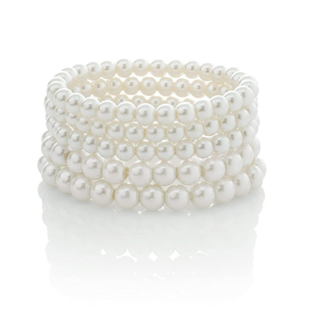 Geometric Faux Pearl Beaded Stretch Bracelet for Women