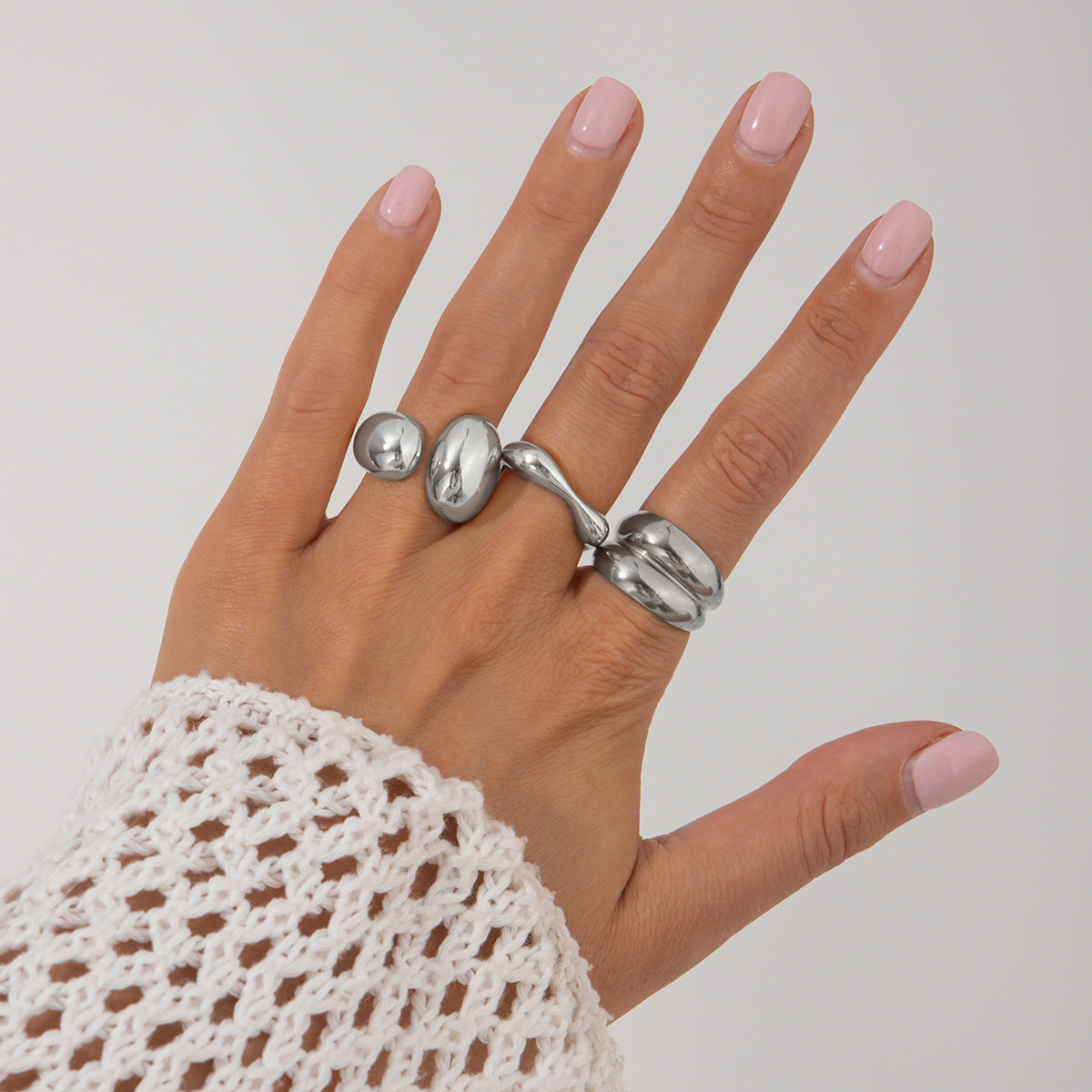 Anello da donna minimalista con nocche aperte, geometrico, in lega placcata
