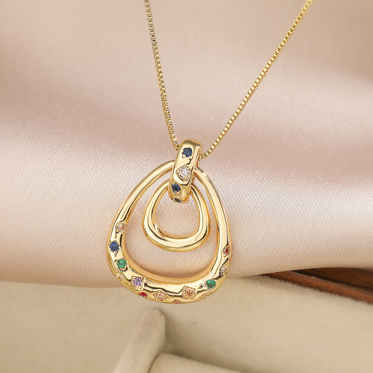 Minimalist Luxury Geometric Gold Plated Brass Necklace with Cubic Zirconia for Women